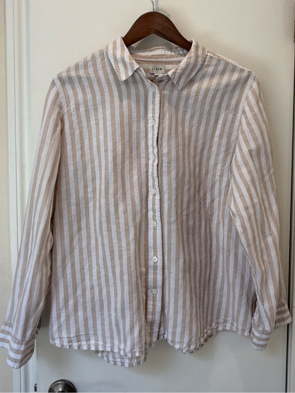 J. Crew women’s Linen/ cotton Blend Stripe button up top Size XL